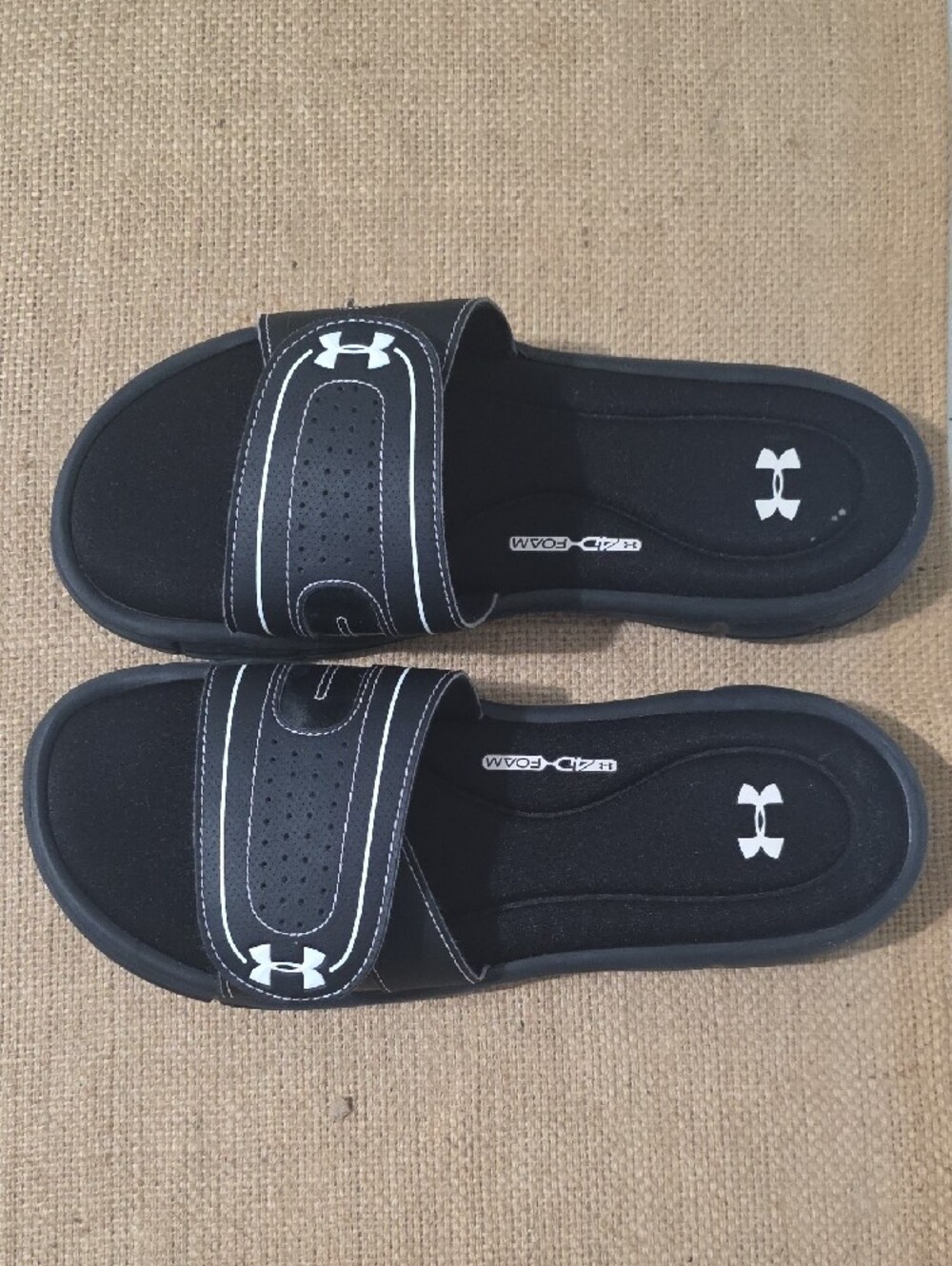 Under Armour Men's Black Slide Sandals with White Logos - Picture 2 of 6